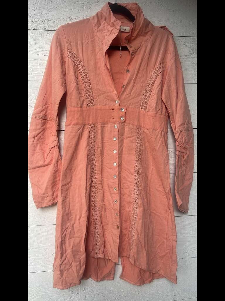 Soleil ? Extra Small Pink Boho Lace Trim Button Front Mini Dress #211